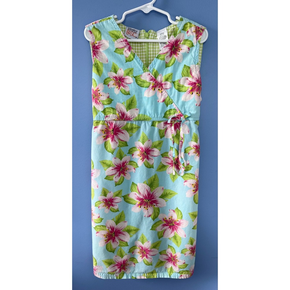 Vintage Simply Basic Girls Floral Dress Blue Pink Lily Cotton Size 10 Tropical